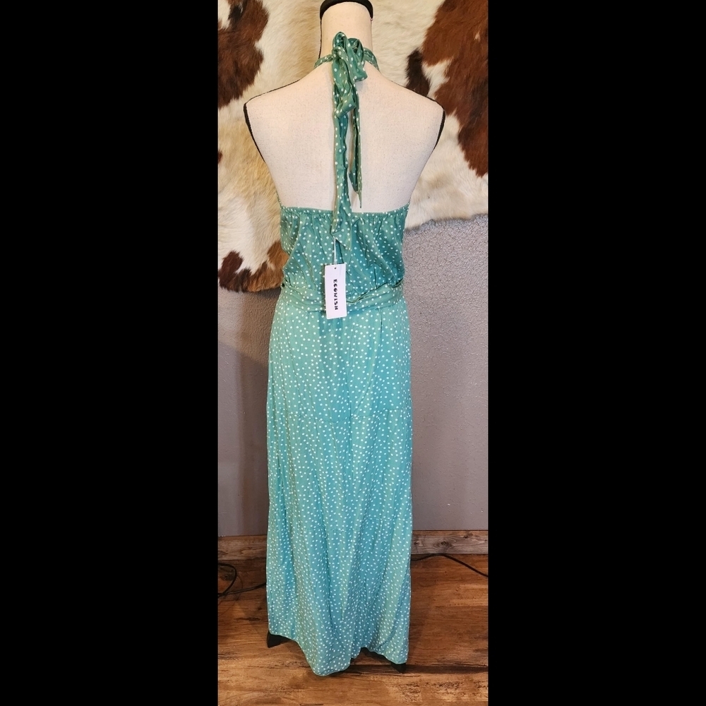 Ecowish Green Polka Dot Halter Dress Sz S - Picture 5 of 8